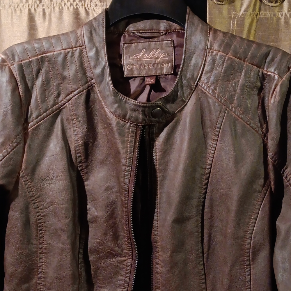 Brown Pleather Distressed Jacket - image 2
